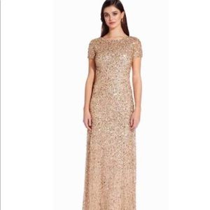 Sz 10 Adrianna Papell Swoop Back Gold Dress